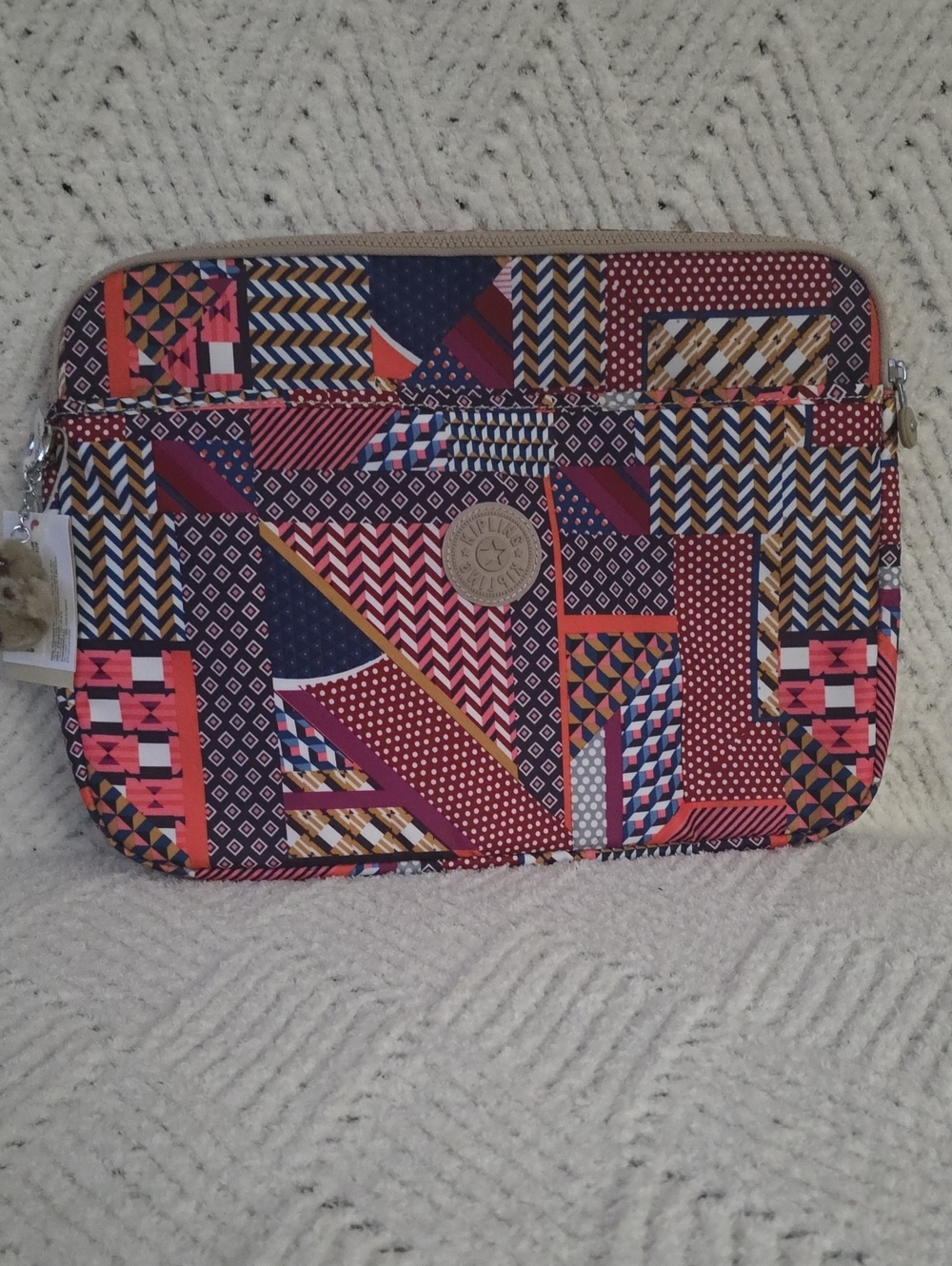 Kipling Patchwork Laptop Sleeve in Navy, Pink, Red and Gold Accents